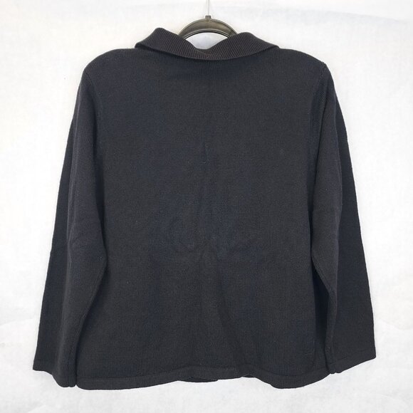 Alia Cat Cardigan Sweater Women's Petite L Black Full Zip Applique Embroidery - Picture 7 of 12